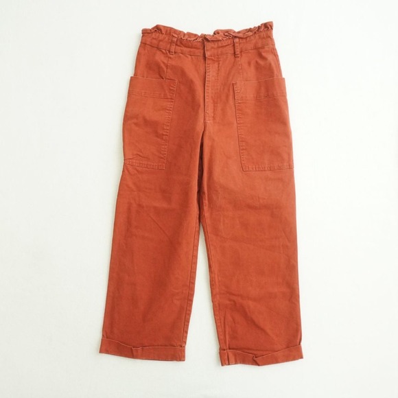 Zara Pants - Zara Womens Wide Leg Crop Pants Burnt Orange High Waist Paperbag Pants Large